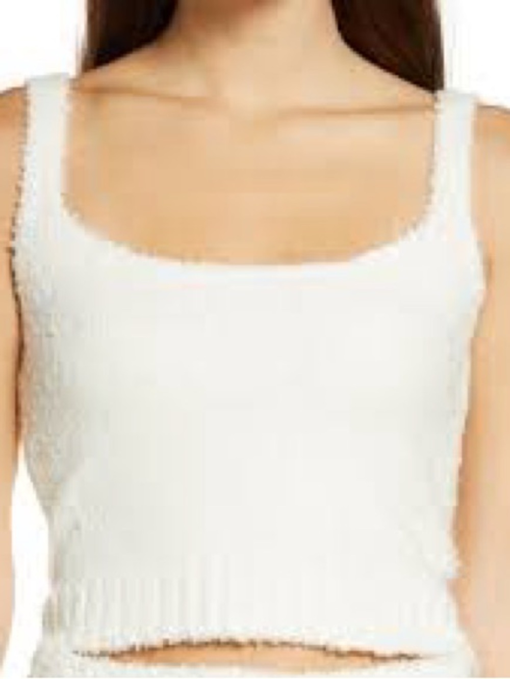 FP Movement by Free People Cream Ribbed Square-Neck Tank